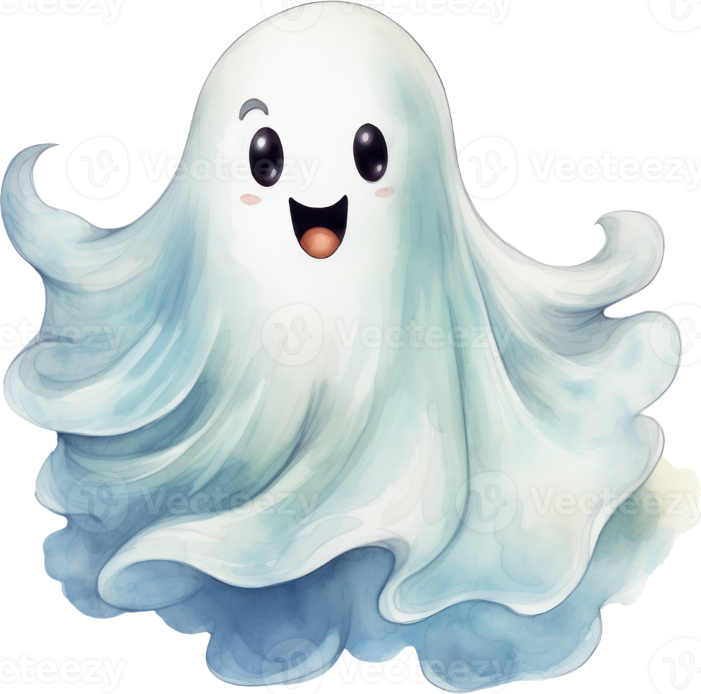 Cute ghost cartoon watercolor. AI Generated png