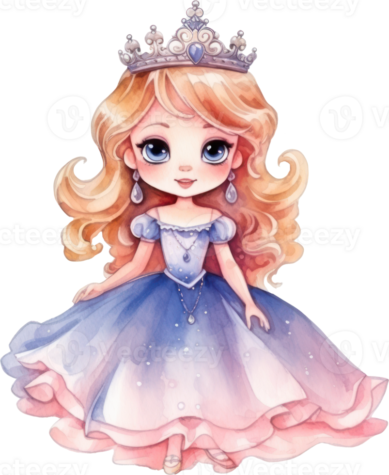 linda princesa niña acuarela ilustración. ai generado png