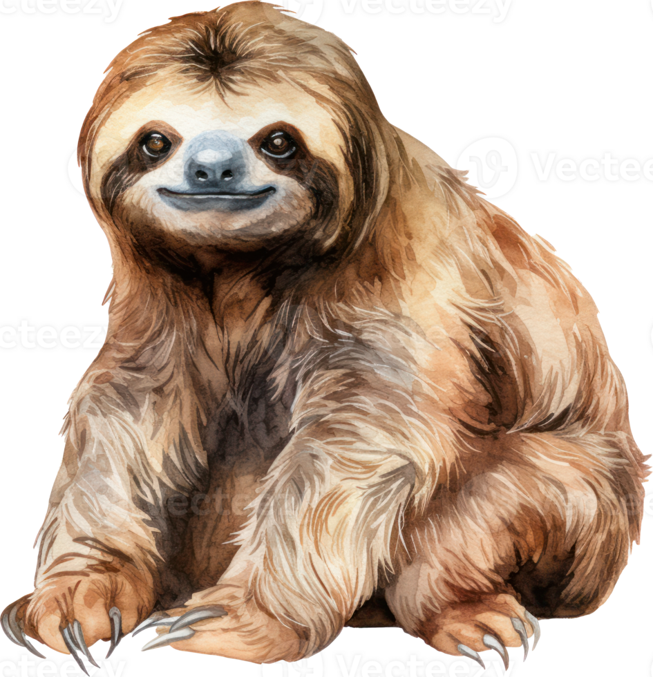 Cute sloth watercolor illustration. AI Generated png
