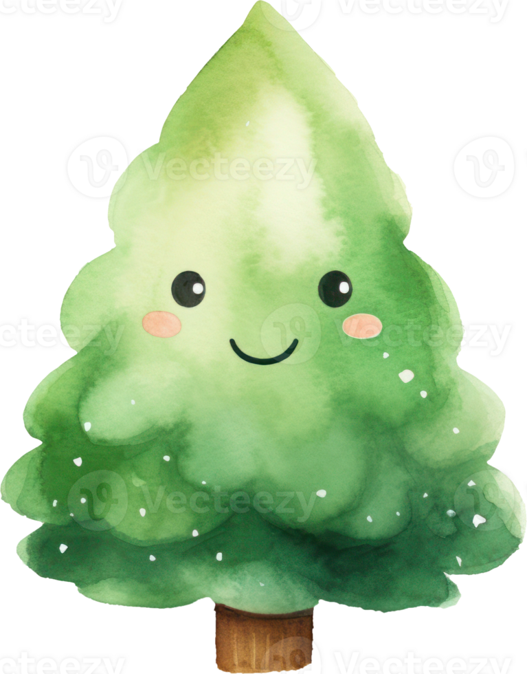 Christmas tree cartoon watercolor. AI Generated png