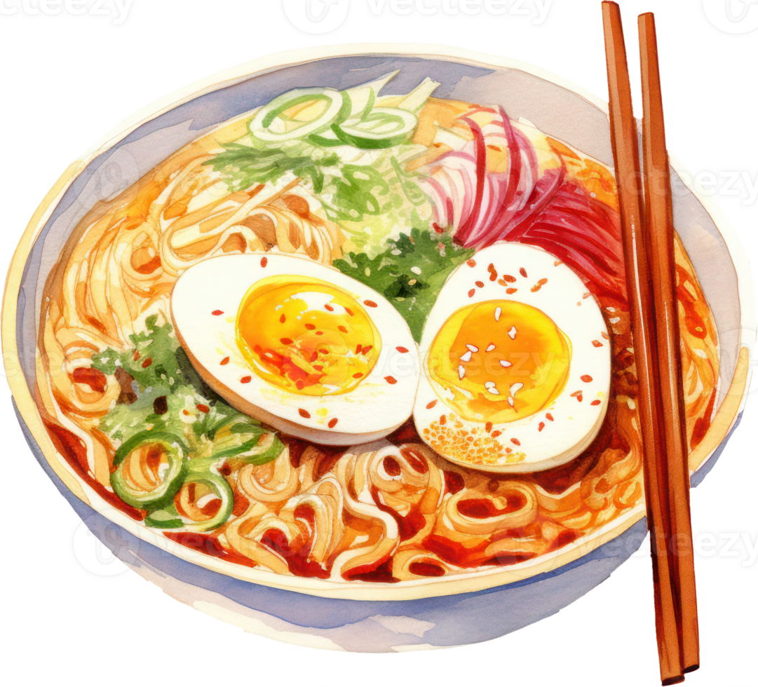 Watercolor ramen illustration. AI Generated png