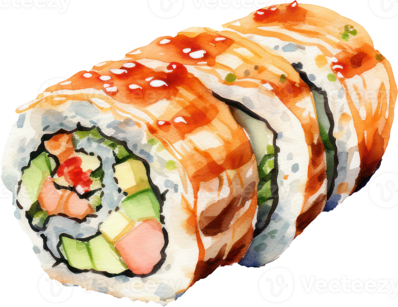 Sushi roll watercolor illustration. AI Generated png