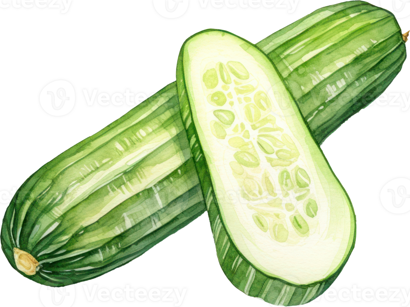 Cucumber watercolor illustration. AI Generated png