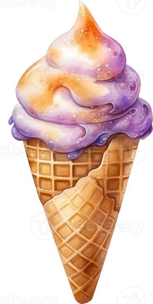 Halloween ice cream cone watercolor. AI Generated png