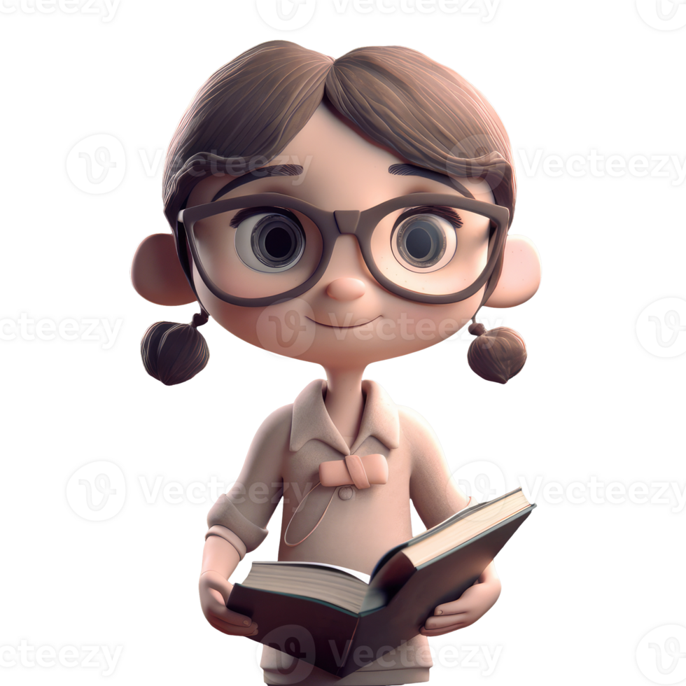 3d icoon avatar schattig tiener- meisje gaan naar school. leerling met leerling wandelen en dragen studentenboeken. tekenfilm tafereel van eerste dag of scholing Aan geïsoleerd Aan transparant PNG achtergrond. generatief ai