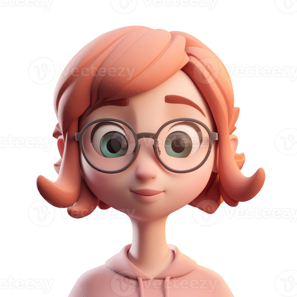 3D icon avatar woman illustration of smiling happy girl. Cartoon close up portrait people of standing teenager on isolated on transparent png background. Generative ai