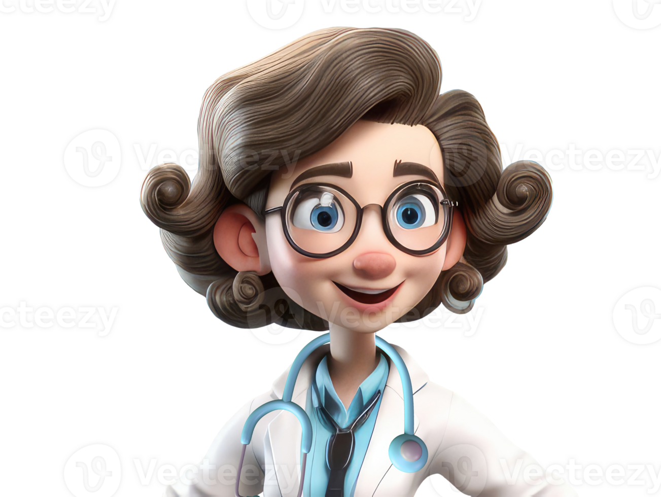 Young smiling woman doctor with glasses, medical specialist Medicine concept. Cute 3d icon people character illustration. Cartoon minimal style on isolated transparent background png. Generative ai png