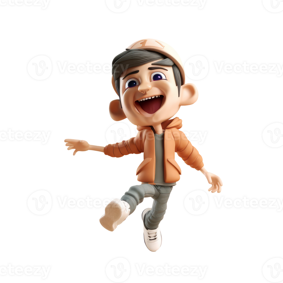 3d icon cute Young smiling Happy winning man, people jumping character illustration. Cartoon boy minimal style on Isolated Transparent png background. Generative ai