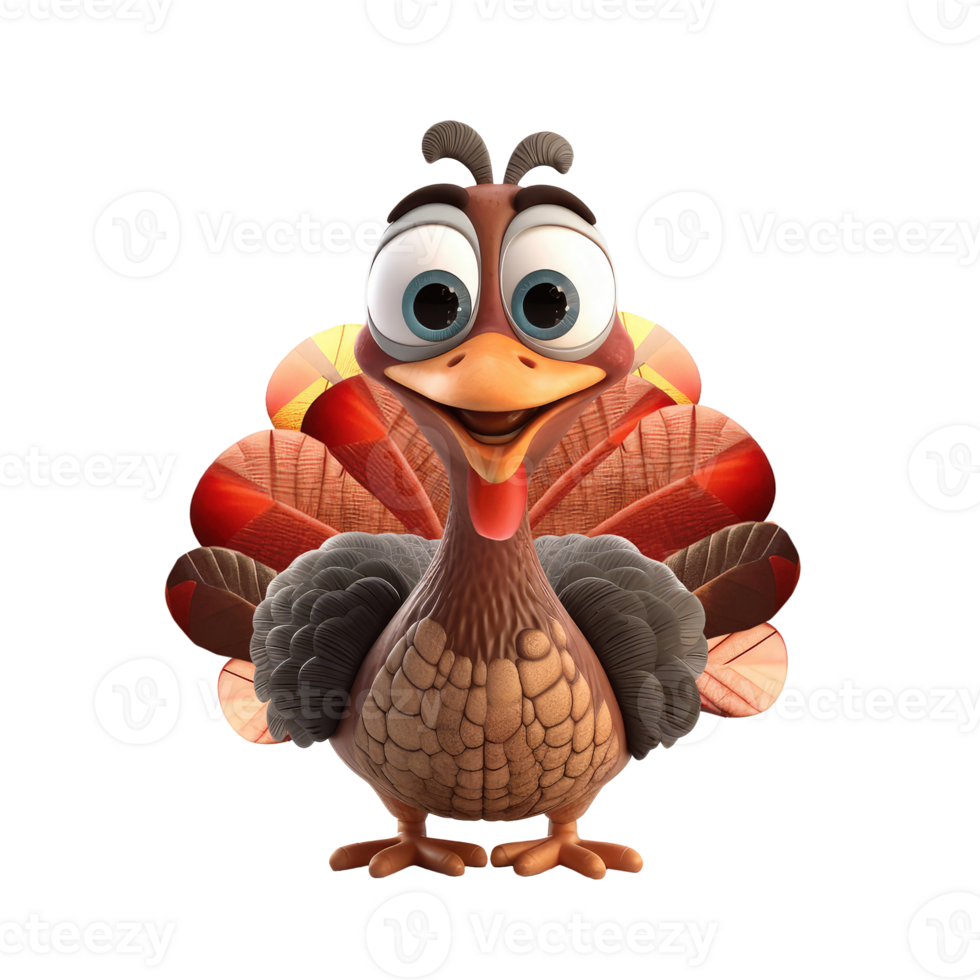 3D icon Cute Turkey, Happy Fall, character Illustration Thanksgiving Day, Happy Harvest, File Cartoon minimal style on isolated transparent background png. Generative ai png