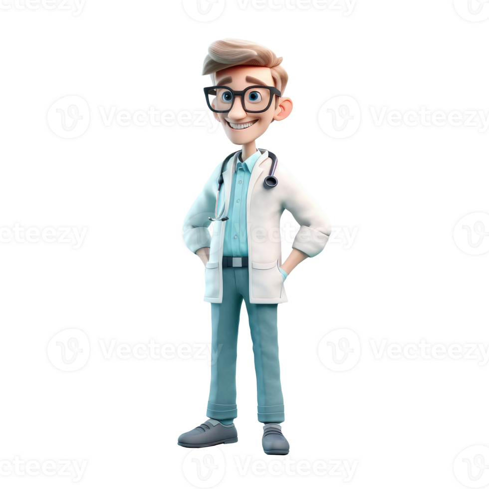 Young smiling old man doctor, medical specialist Medicine concept. Cute 3d icon people character illustration. Cartoon minimal style on isolated transparent background png. Generative ai png