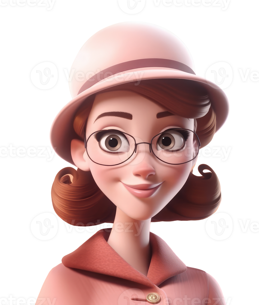 3d ícone avatar mulher ilustração do sorridente feliz garota. desenho animado fechar acima retrato pessoas do em pé adolescente em isolado em transparente png fundo. generativo ai