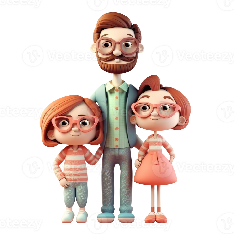 3d icon cute Happy young family. Dad, mom, daughter together illustration in cartoon style people on Isolated Transparent png background. Generative ai