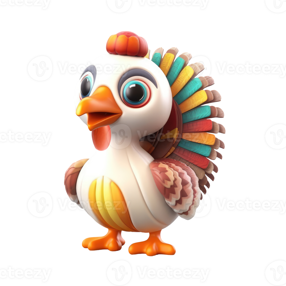 3D icon Cute Turkey, Happy Fall, character Illustration Thanksgiving Day, Happy Harvest, File Cartoon minimal style on isolated transparent background png. Generative ai png