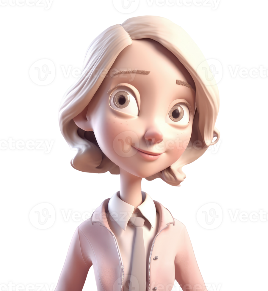 3D icon avatar woman illustration of smiling happy girl. Cartoon close up portrait people of standing teenager on isolated on transparent png background. Generative ai