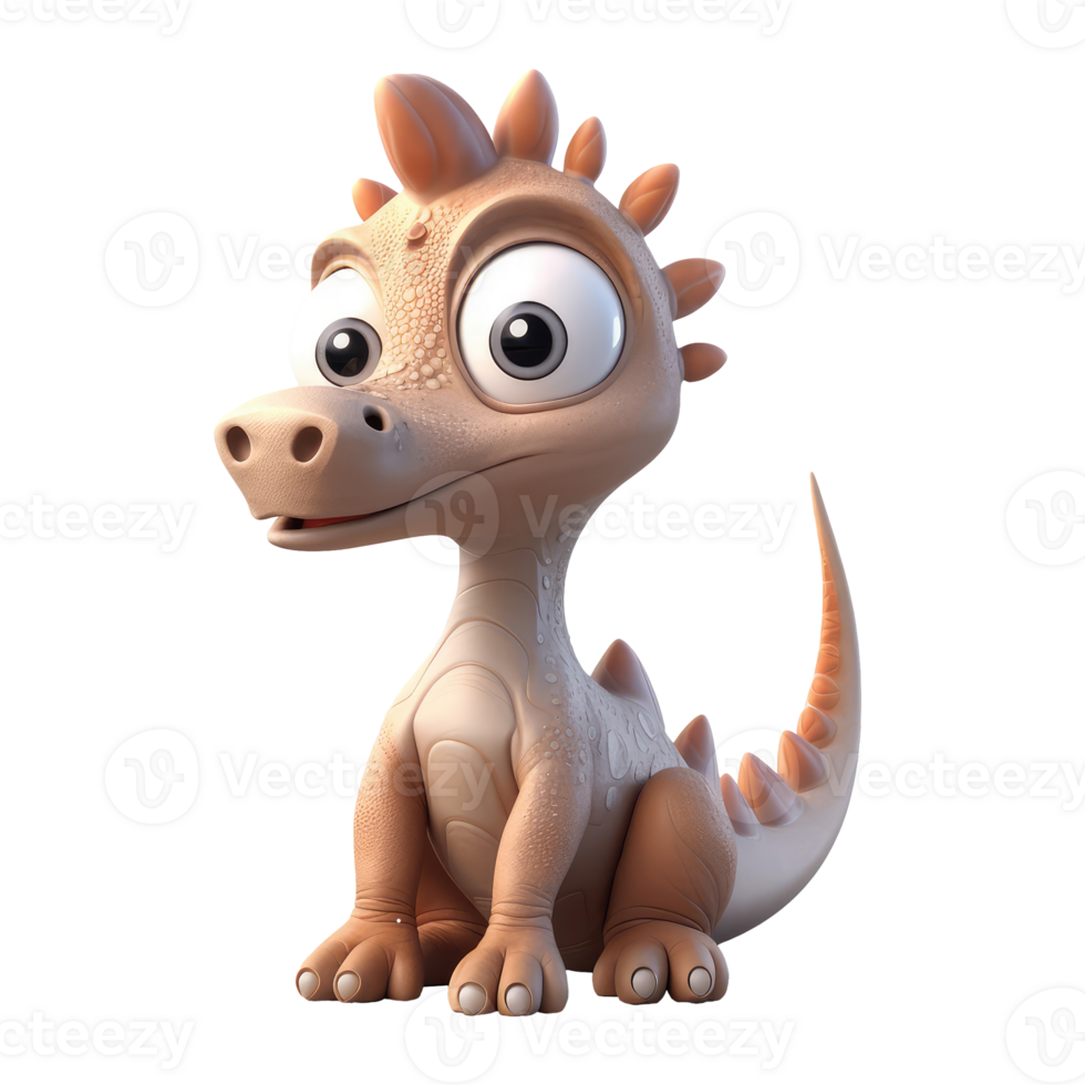 3d icon cute Dino Funny Dinosaur baby illustration in cartoon style on Isolated Transparent png background. Generative ai