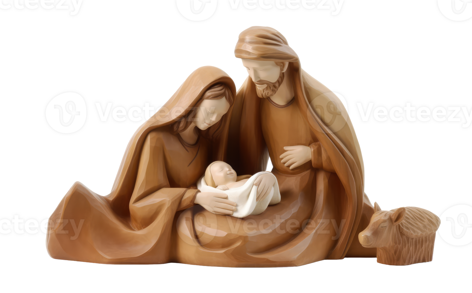 3d Merry Christmas nativity scene Mary and Joseph with the newborn Jesus isolated on transparent png background Generative ai