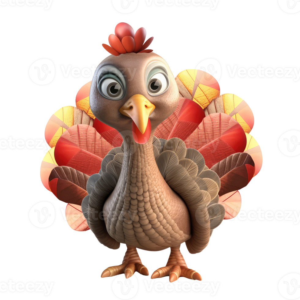 3D icon Cute Turkey, Happy Fall, character Illustration Thanksgiving Day, Happy Harvest, File Cartoon minimal style on isolated transparent background png. Generative ai png