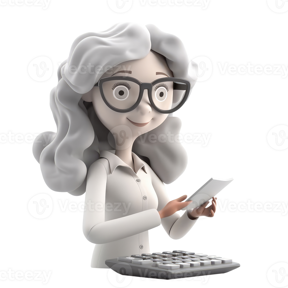 3d icon cute woman accountant with with a calculator businesswoman concept Cartoon minimal style on isolated transparent background png. Generative ai png