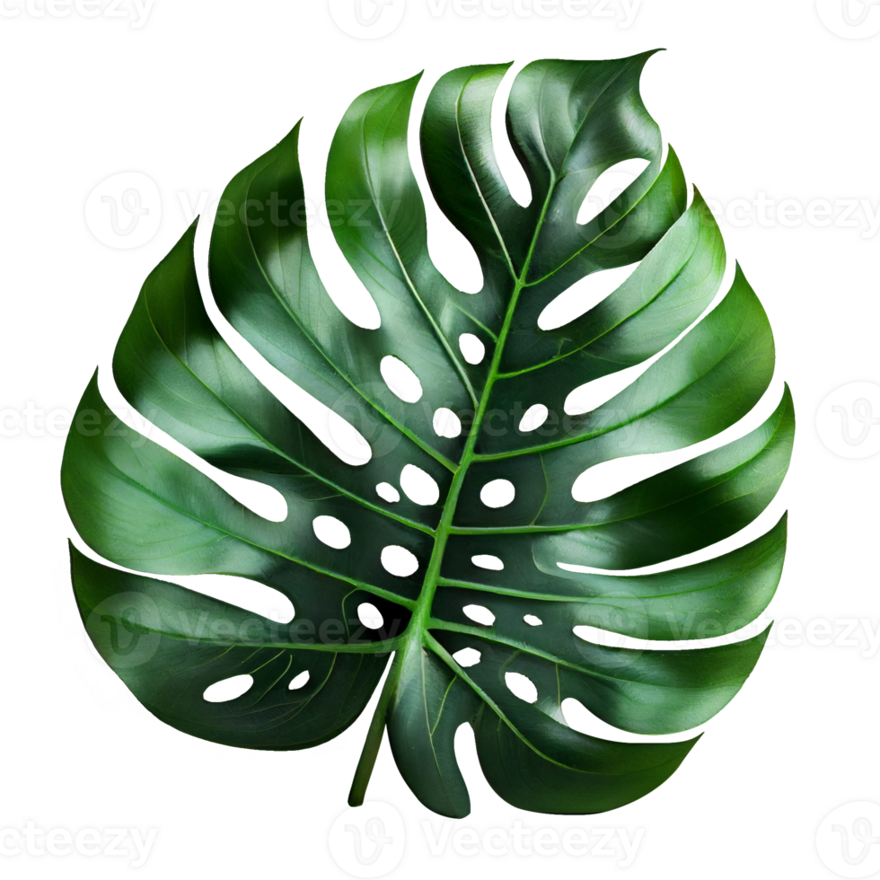 Monstera plant leaf, 3D illustration. Transparent png. Generative ai png
