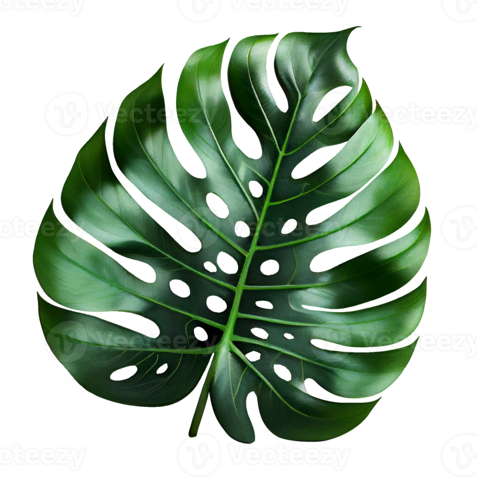 Monstera plant leaf, 3D illustration. Transparent . png