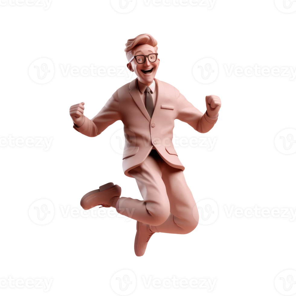 3d icon cute Young smiling Happy winning boy, people jumping character illustration. Cartoon boy minimal style on Isolated Transparent png background. Generative ai