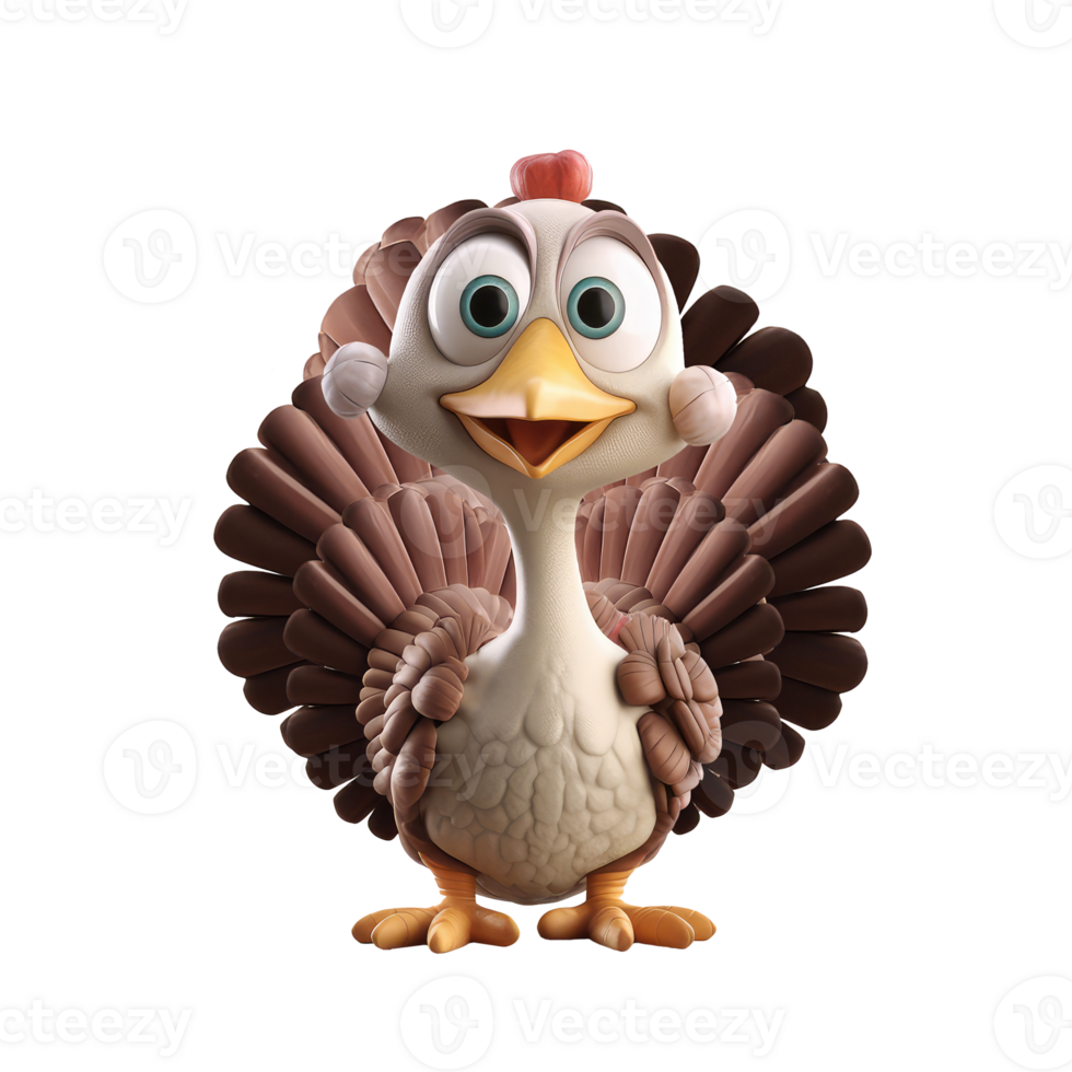 3D icon Cute Turkey, Happy Fall, character Illustration Thanksgiving Day, Happy Harvest, File Cartoon minimal style on isolated transparent background png. Generative ai png