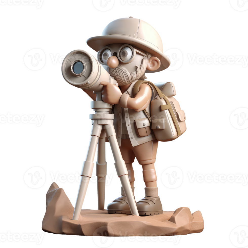 3D Surveyor man working cartoon on Isolated Transparent background. png