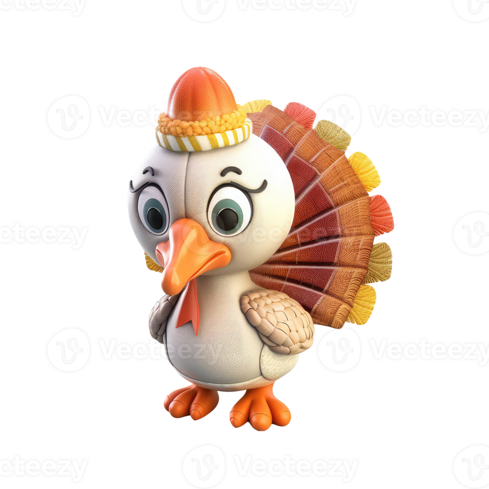 3D icon Cute Turkey, Happy Fall, character Illustration Thanksgiving Day, Happy Harvest, File Cartoon minimal style on isolated transparent background png. Generative ai png