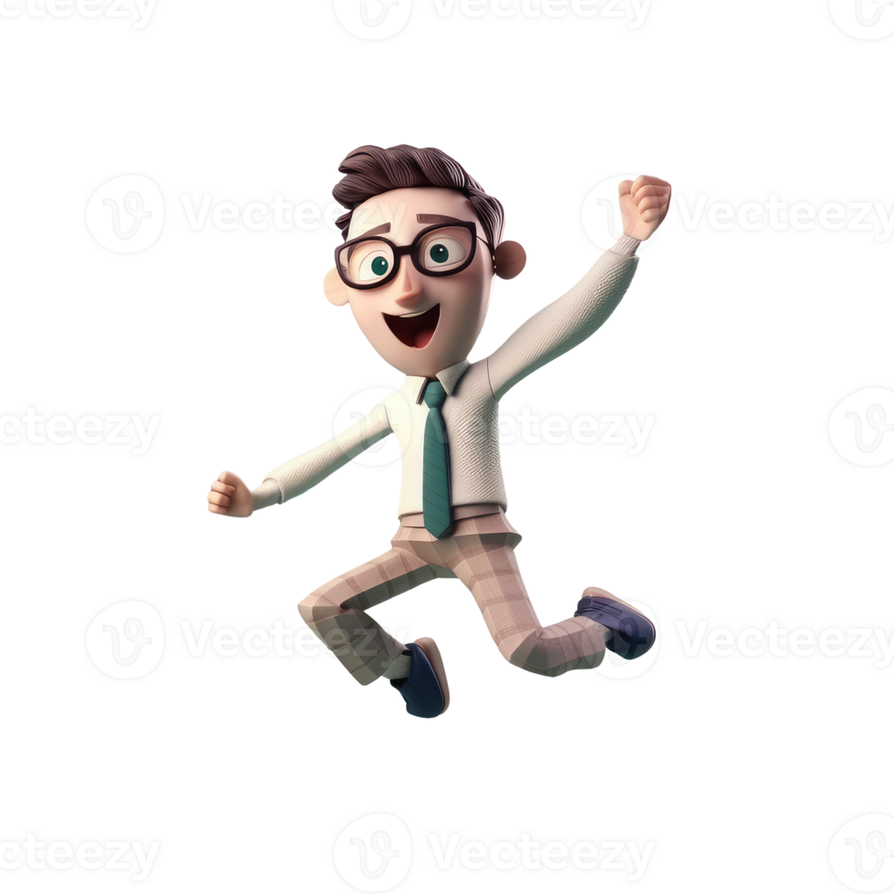 3d icon cute Young smiling Happy winning man, people jumping character illustration. Cartoon boy minimal style on Isolated Transparent png background. Generative ai