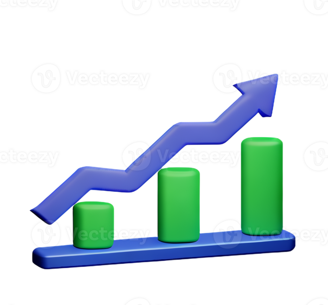stock graph chart business arrow market increase success money profit plastic 3D icon png