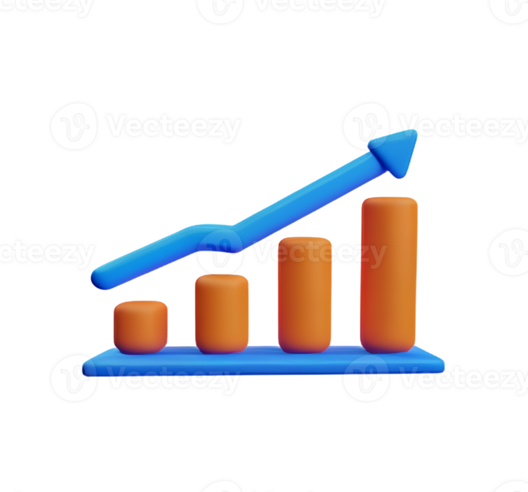 stock graph chart business arrow market increase success money profit plastic 3D icon png