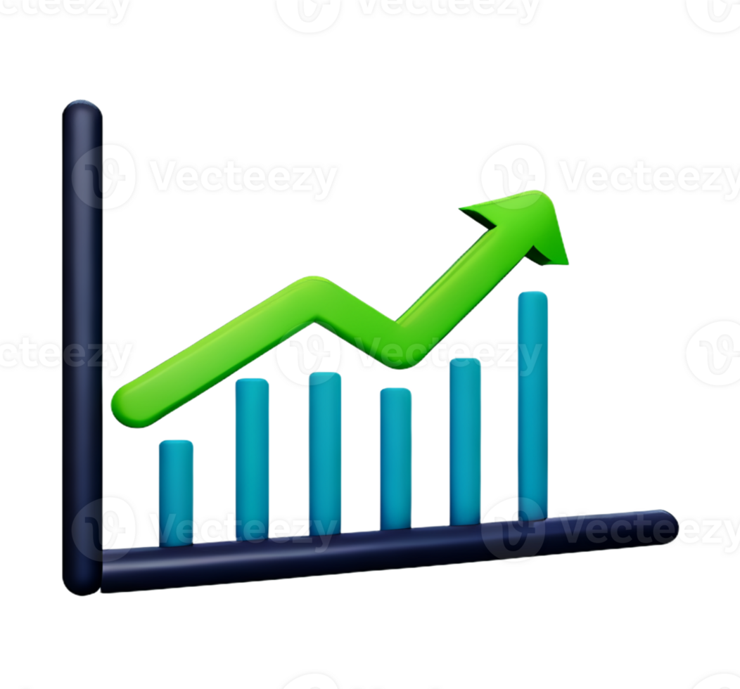stock graph chart business arrow market increase success money profit plastic 3D icon png