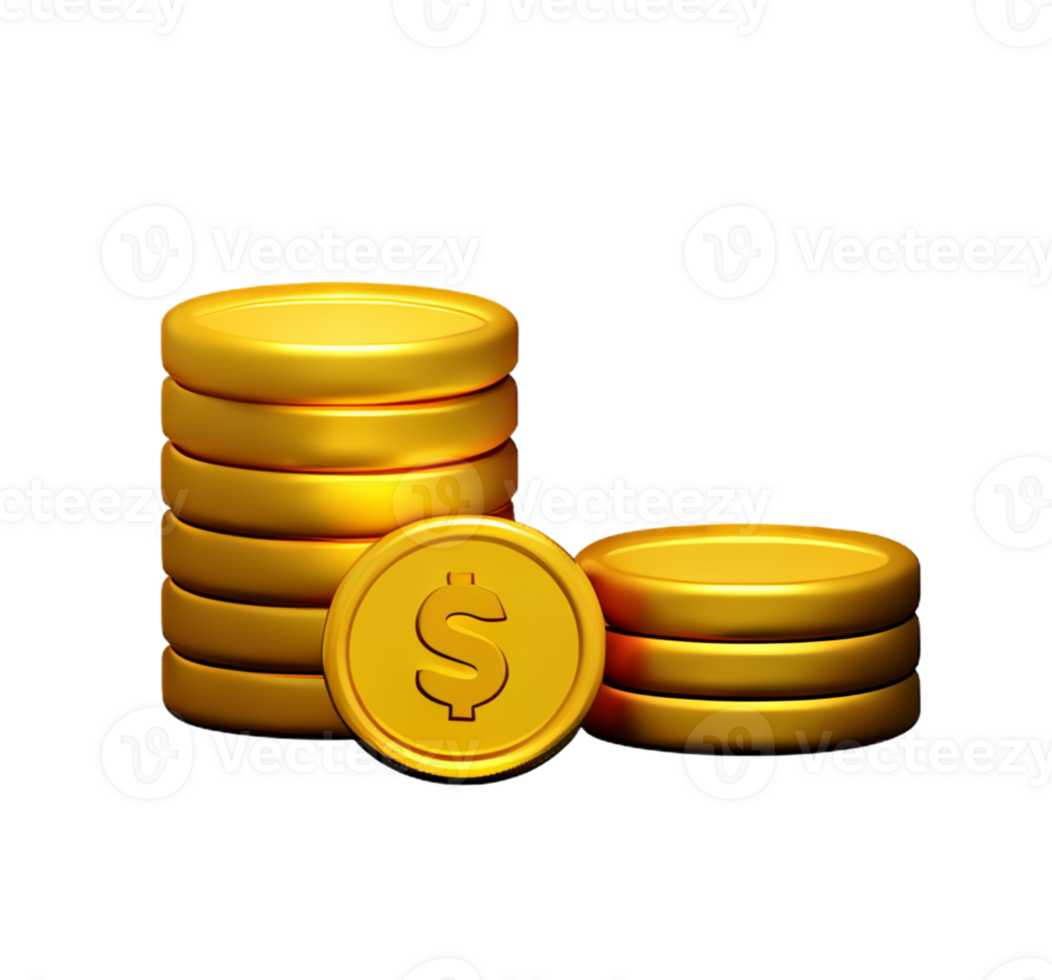 coins money finance business cash currency gold market savings stack plastic 3D icon ai generated png