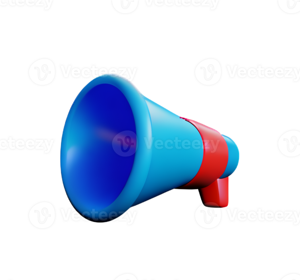 megaphone plastic 3D announcement communication equipment loud sound volume blue icon ai generated png