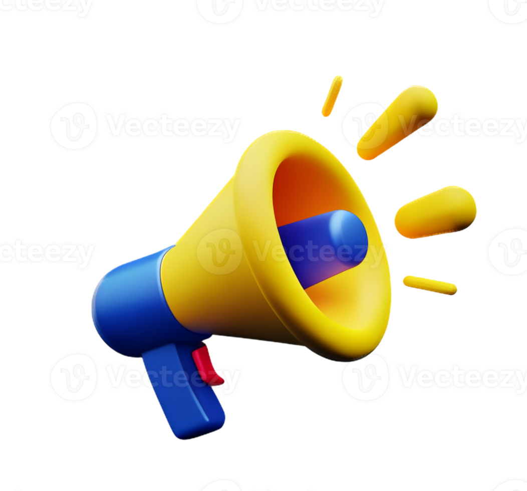 megaphone plastic 3D announcement communication equipment loud sound volume yellow icon png