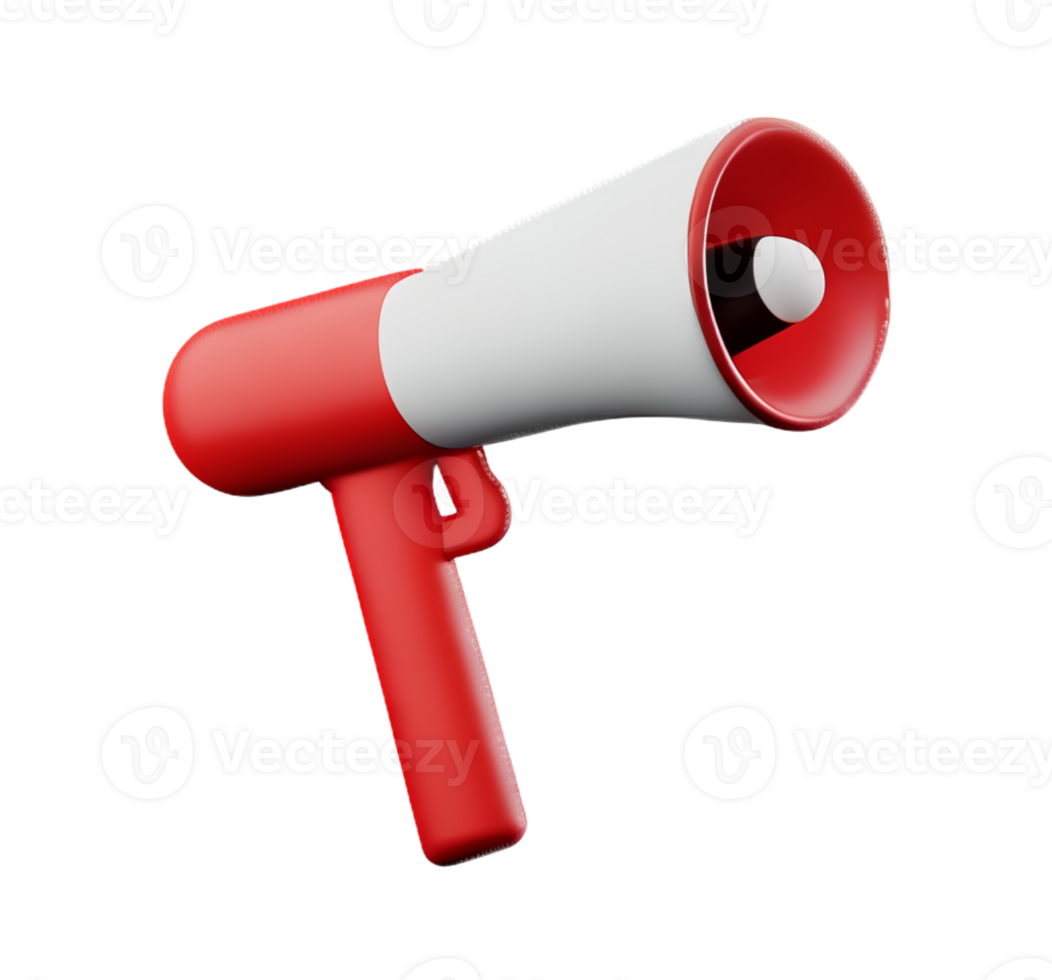 megaphone plastic 3D announcement communication equipment loud sound volume red icon png