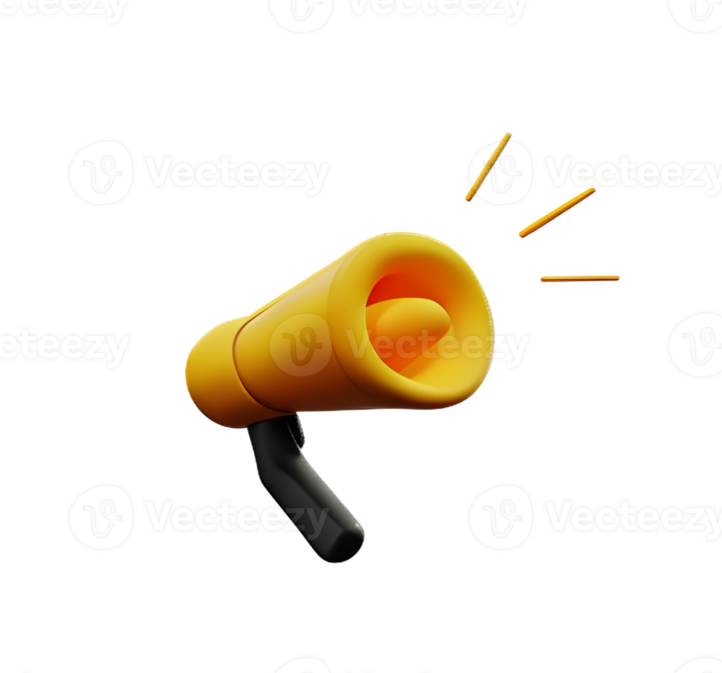 megaphone plastic 3D announcement communication equipment loud sound volume yellow icon png
