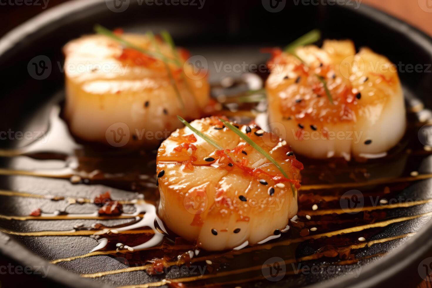 Close-up top view of ingredients Seared Scallop, Japanese food. . photo