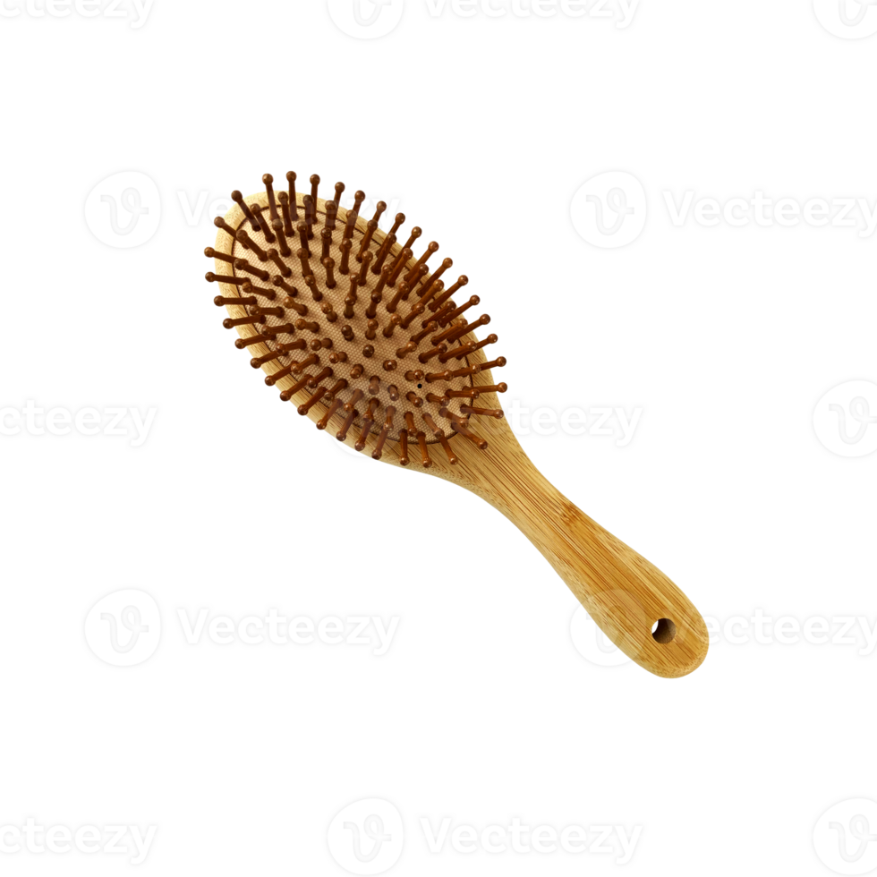 Wooden hairbrush isolated object bamboo material eco-friendly natural concept, personal woman beauty accessory, soft focus clipping path png