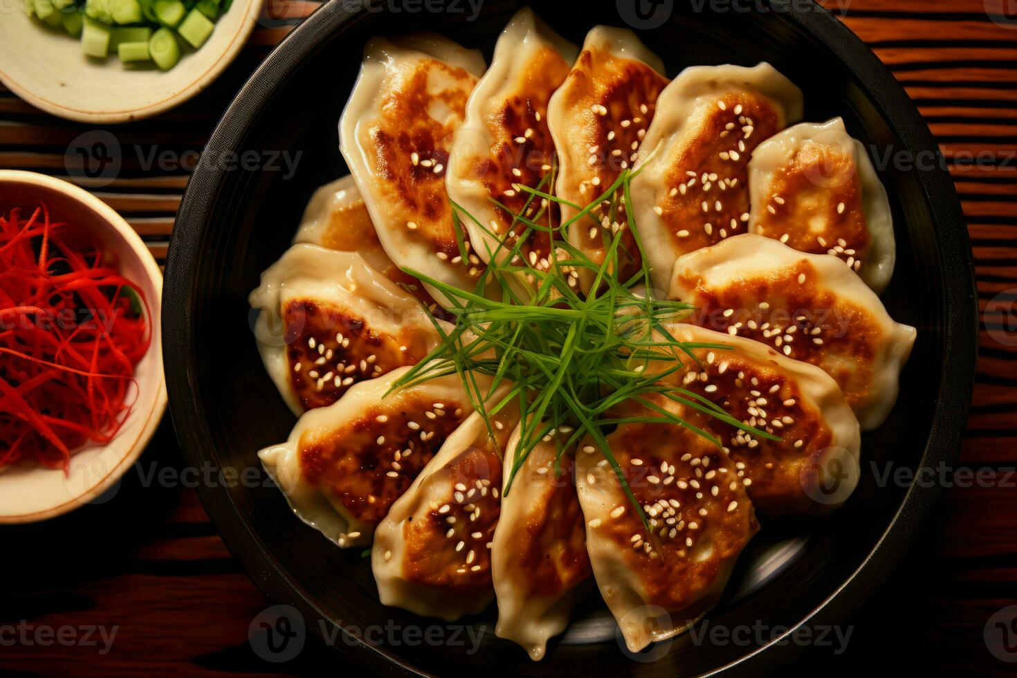 Close-up top view of ingredients Age-Gyoza Chicken, Japanese food. AI Generated. photo