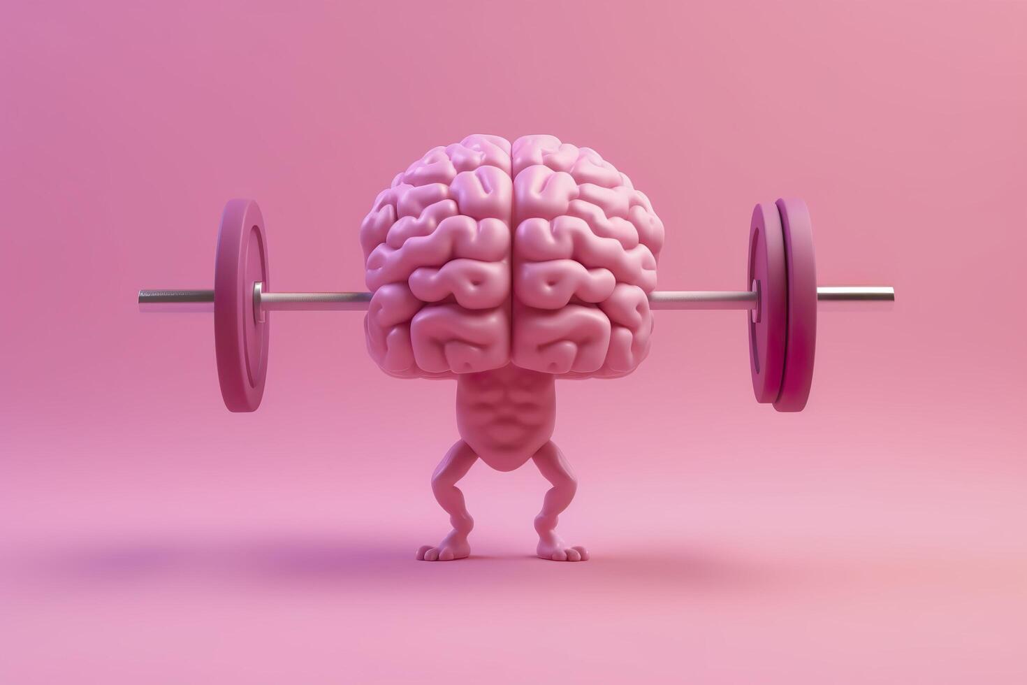 Human brain lifting weights. 3D brain lifting a heavy dumbbell. Mind training, memory health, Alzheimer's prevention, brain training, education, study and menthal health concept. photo