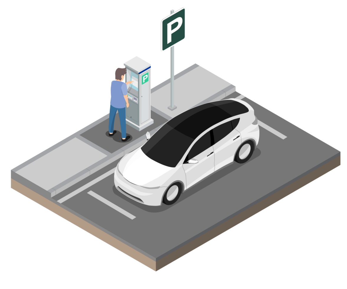 Parking Isometric Composition, Man pay parking free at machine png