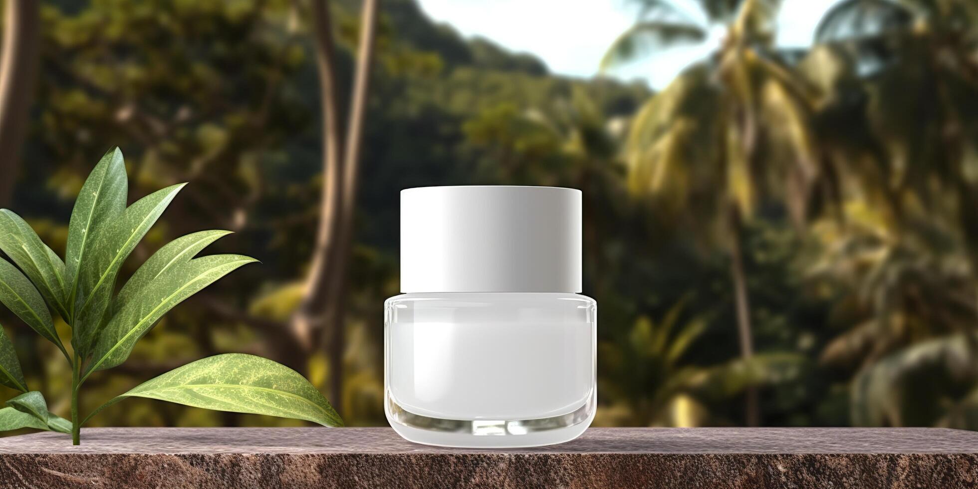 White Blank Cosmetics Mockup with natural theme background. photo
