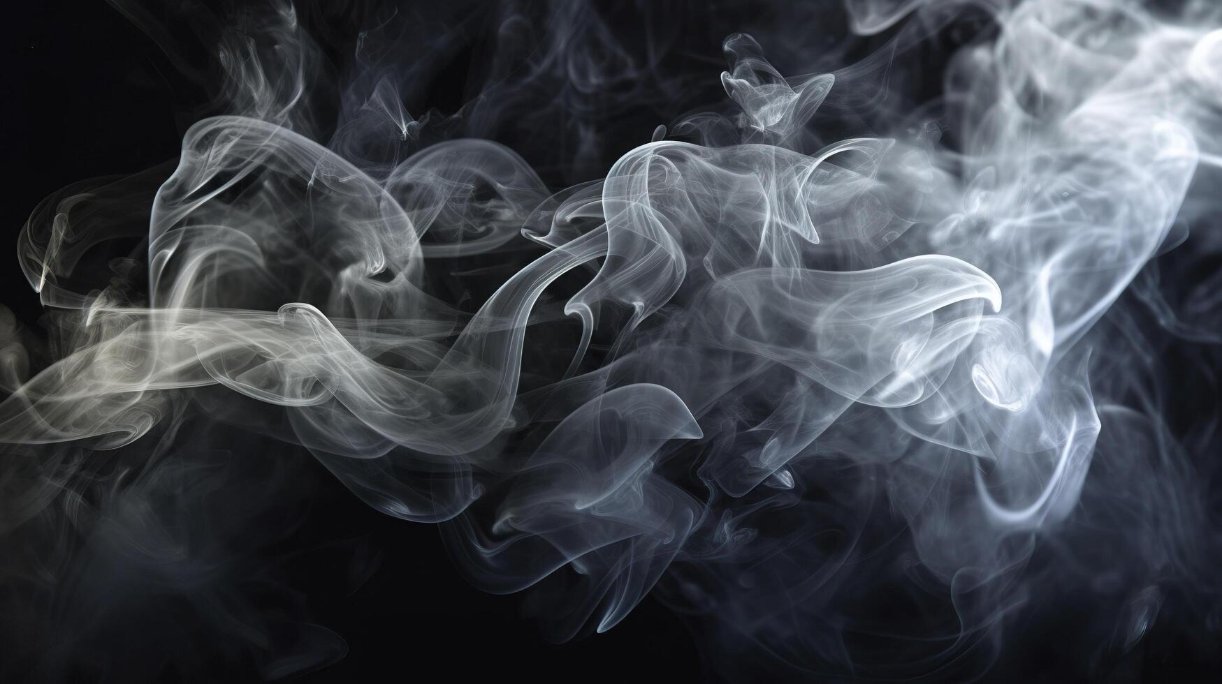 The close up view reveals the mesmerizing patterns and textures within the smoke, The ethereal quality of the smoke against the dark background. photo