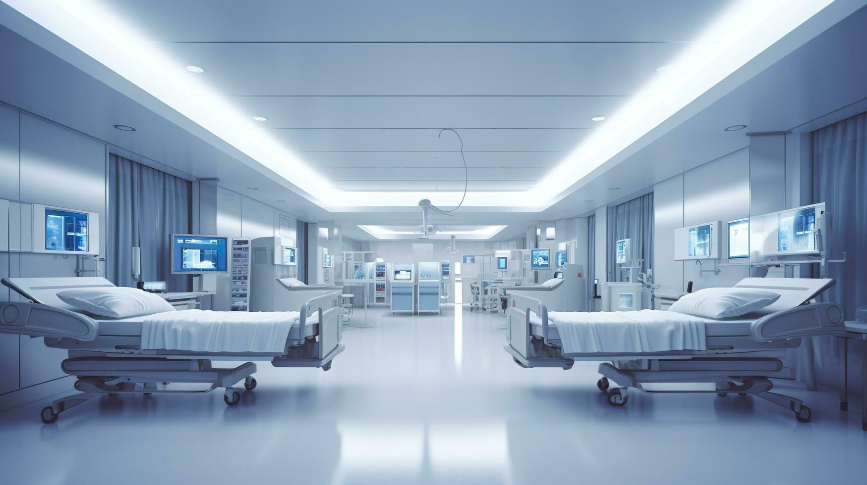 Healthcare Theme 3D Illustration of an Empty Emergency Room. AI Generative photo