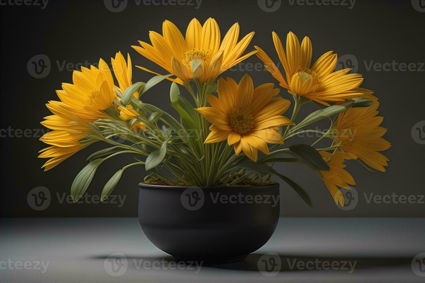 Flowers in a pot on a solid color background. ai generative photo