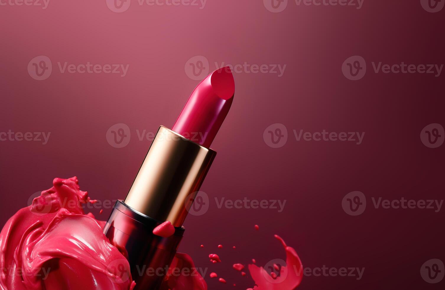 Image of a new red lipstick on gradient background with copy space. . photo