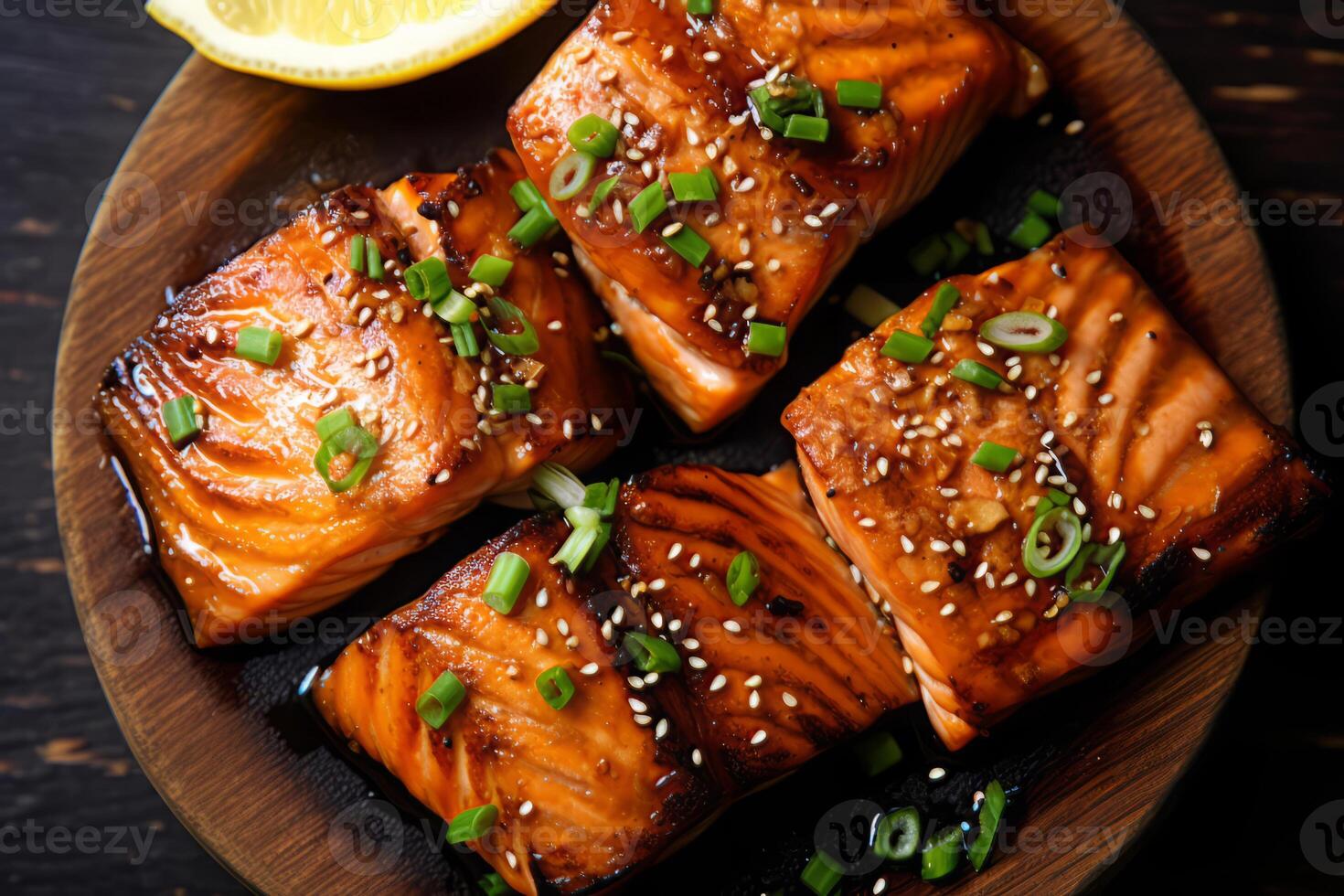 Closeup top view of ingredients Grilled Chicken, Salmon, Pork