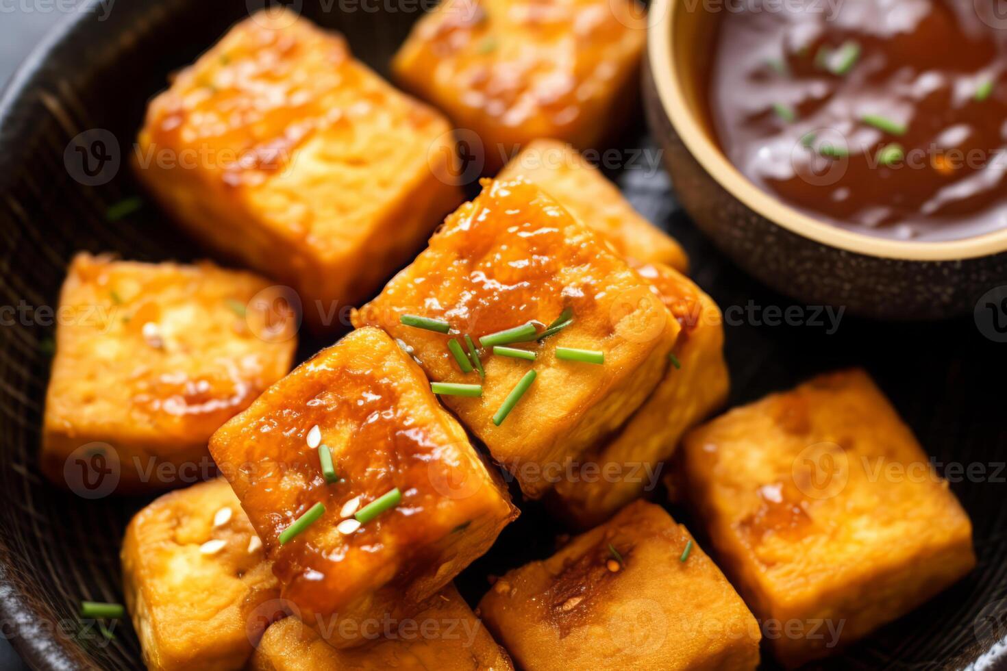 Close-up top view of ingredients Deep Fried Tofu, Japanese food. . photo