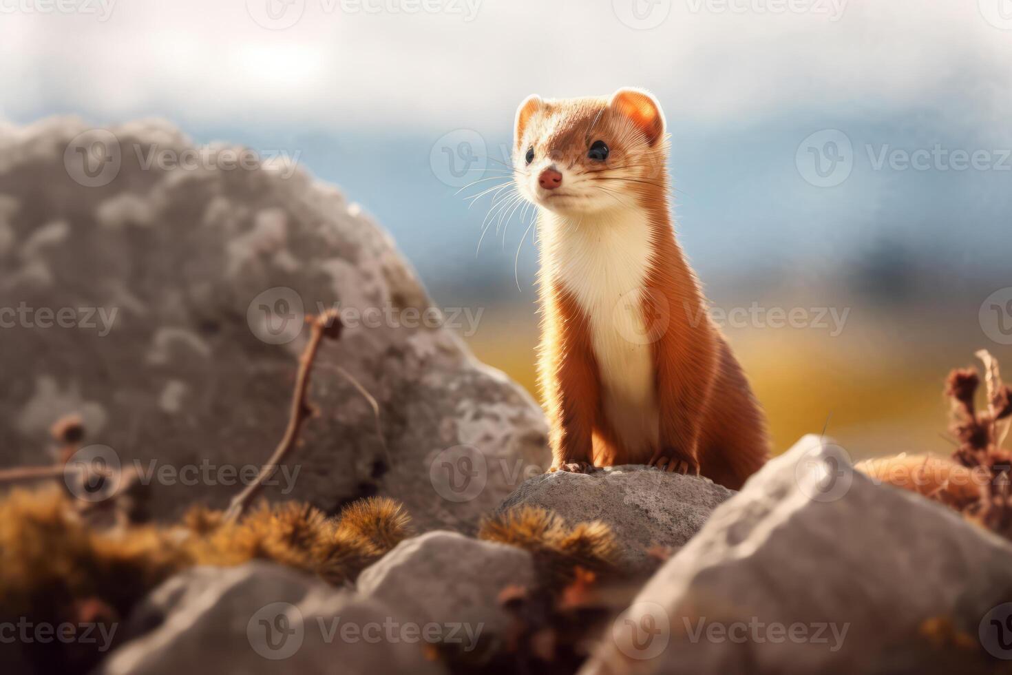 Weasel in nature, national geography, Wide life animals. . photo